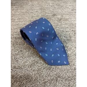 David Donahue Men's Silk Tie Blue Paisley Classic Made In USA Modern Preppy